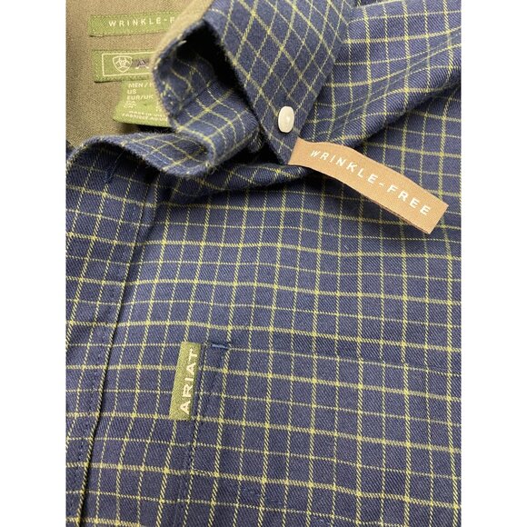 Ariat Mens Wrinkle-Free Plaid Shirt XS Blue Check 100% Cotton - Picture 2 of 12